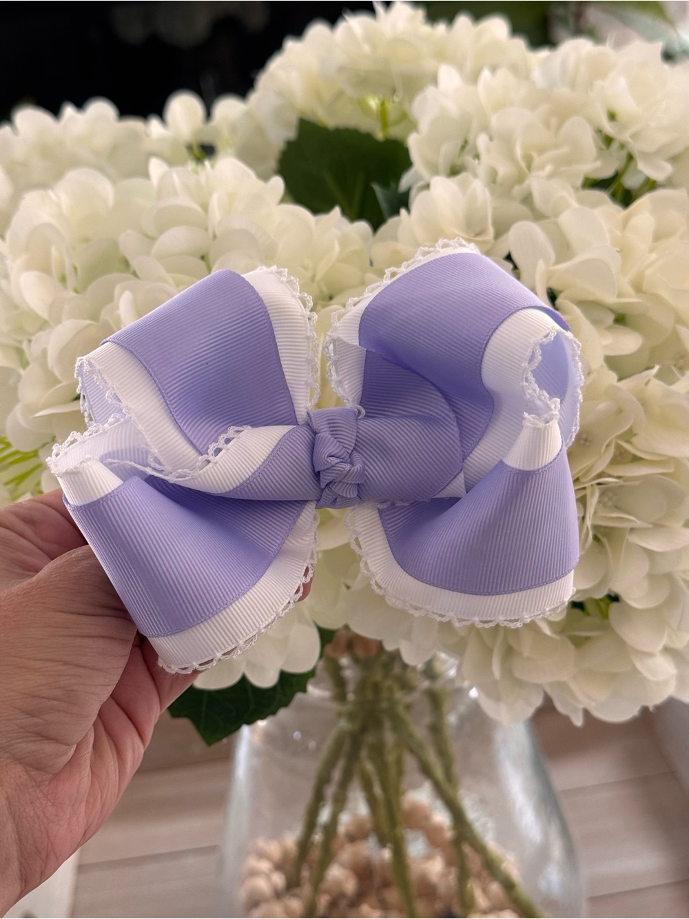 Lilac Moonstitch-Trim Bow Hair Clip for Kids